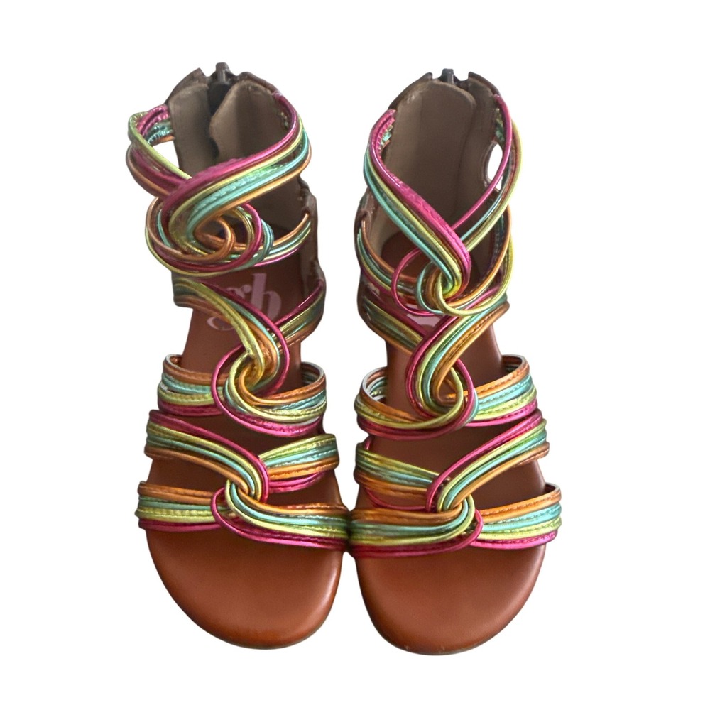 GB Little Girls Multi-Color Metallic Strappy Gladiator Sandals Back Zip Size 9M